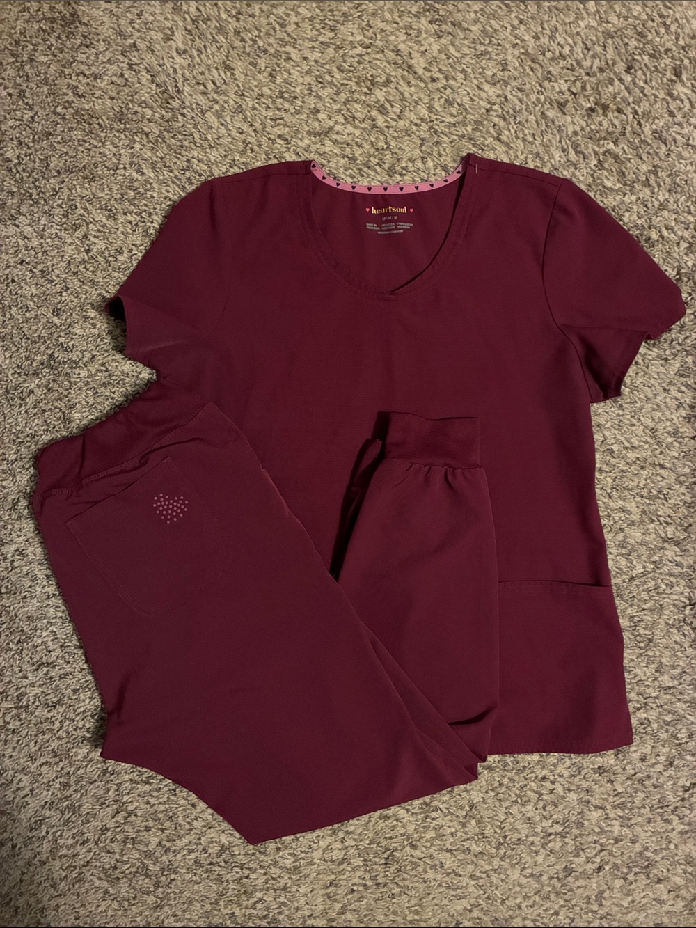 HeartSoul scrub set with jogger bottoms in wine color -size medium